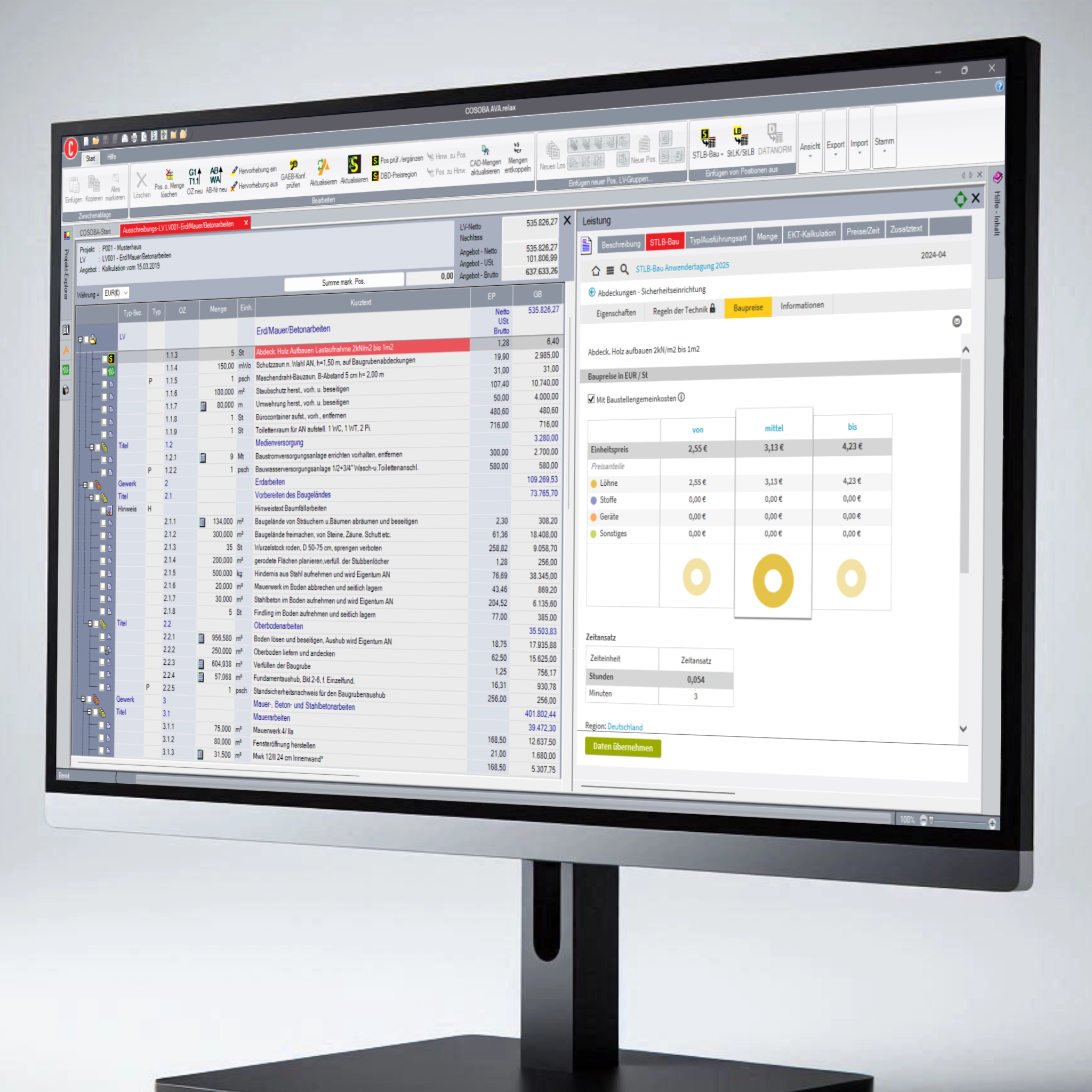 DBD-Baupreise in AVA.relax - Regionale Orientierungspreise zu STLB-Bau